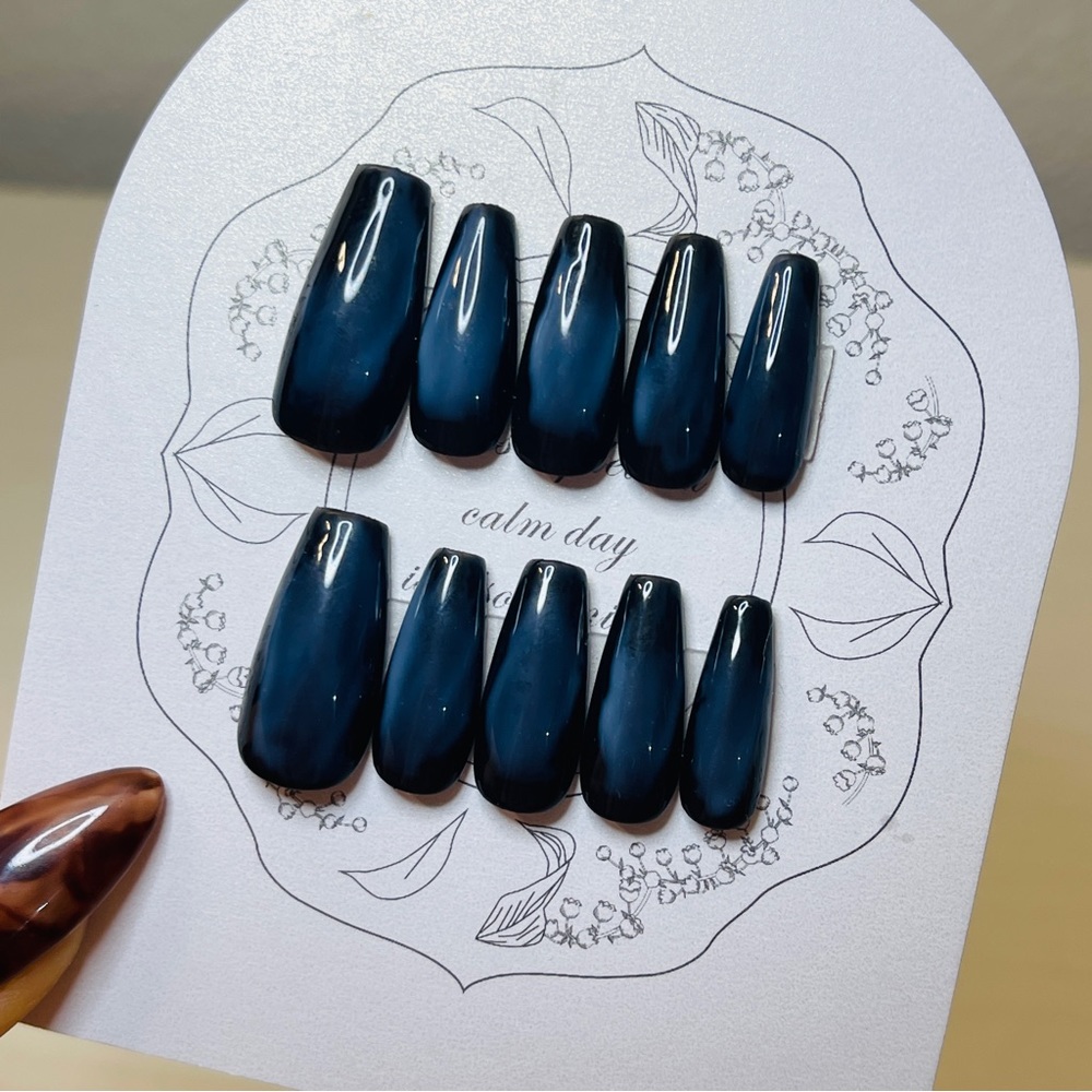 Black handmade gel nail, art nails, press on nail, fake nail